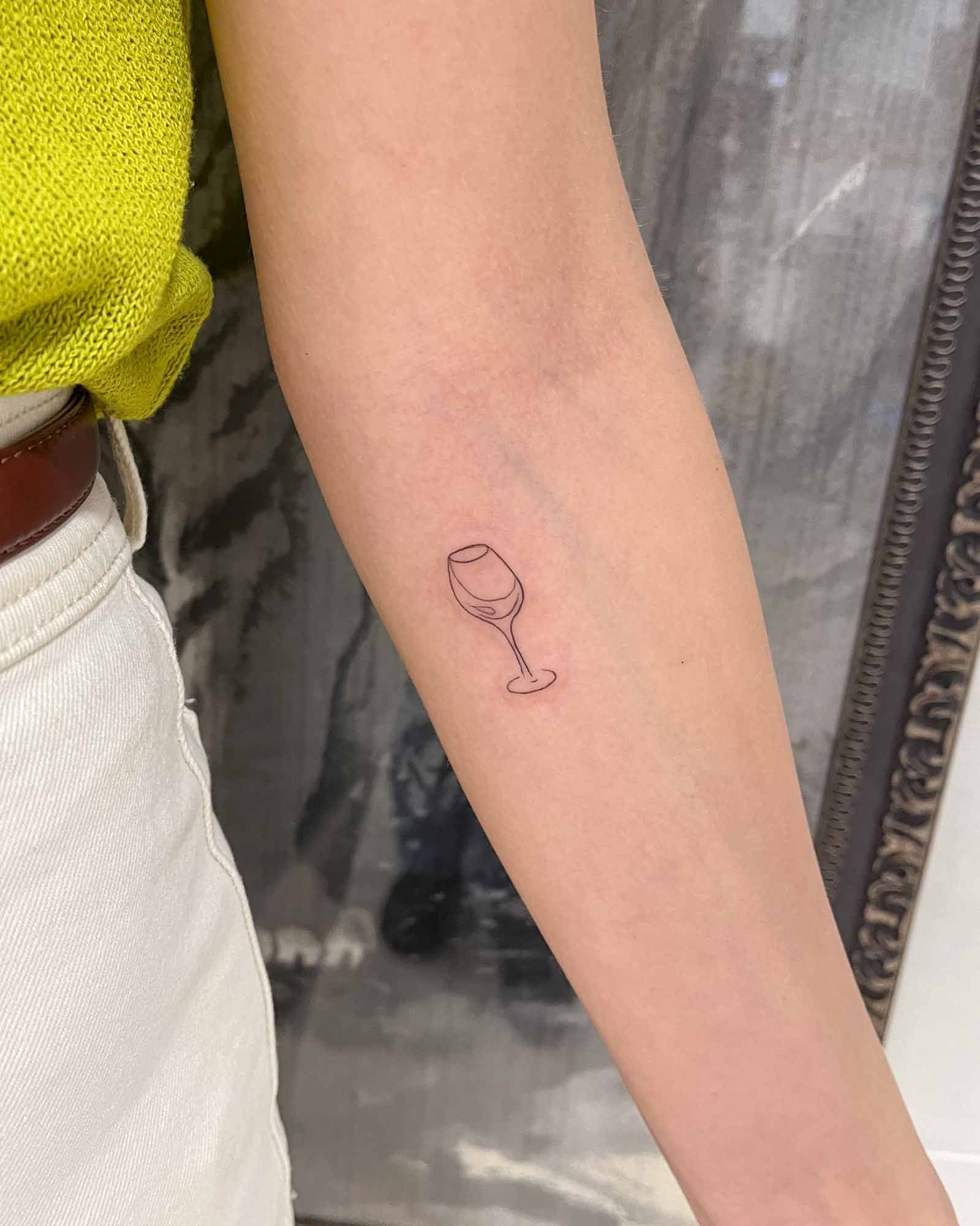 fine line wine glass tattoo valencia minimalist small wine tattoo simple line design